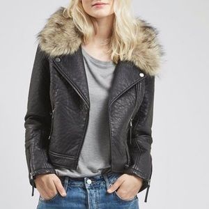 Topshop Faux Fur Faux Leather Moto Jacket